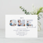 He is ONE of a Kind Photo Navy Blue First Birthday 招待状 (スタンド正面)