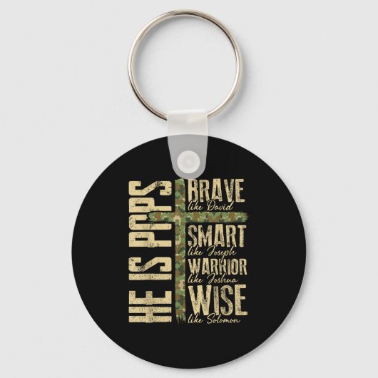 He Is Ps Camo Religious Father's Day Christian Dad キーホルダー (正面)