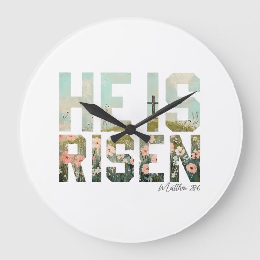 He is Risen Boho Easter Christian Jesus ラージ壁時計 (正面)
