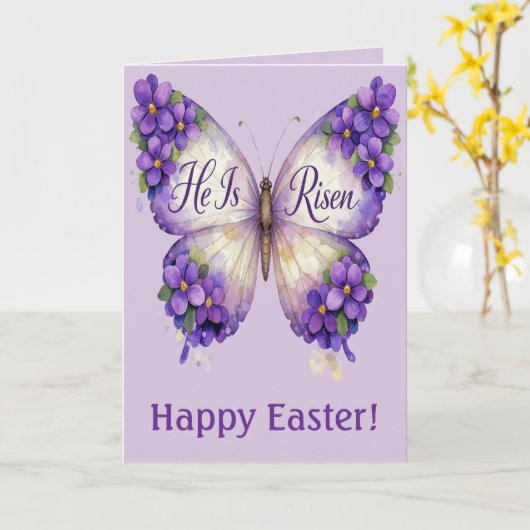 He Is Risen Butterfly Easter Card カード (黄色い花)