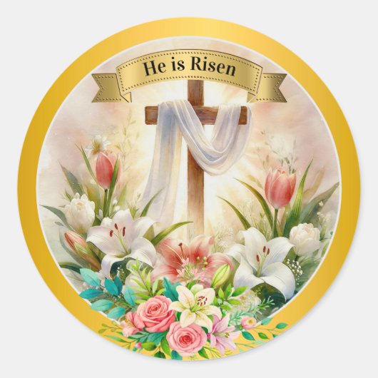 He is Risen Christian - Religious Easter  ラウンドシール (正面)