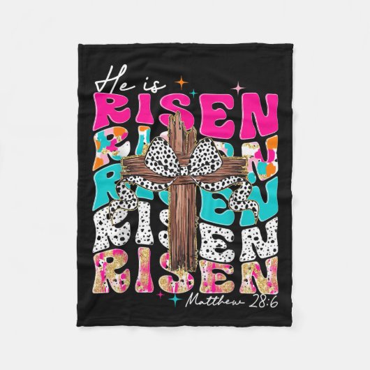 He Is Risen Cross Jesus Easter Christian Religious フリースブランケット (正面)