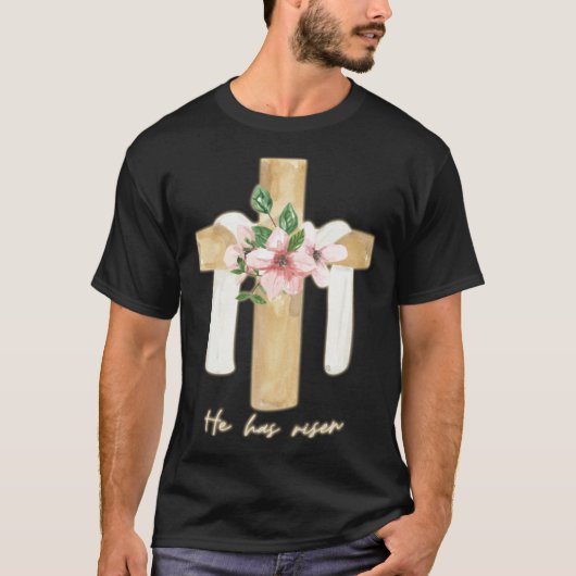 He Is Risen Cross Jesus Religious Easter Day Chris Tシャツ (正面)