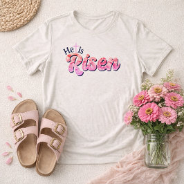He Is Risen Cross Pink Floral Lettering Easter  トライブレンドＴシャツ