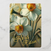 He Is Risen Daffodil Floral Gold Foil Card 箔シーズンカード (正面)