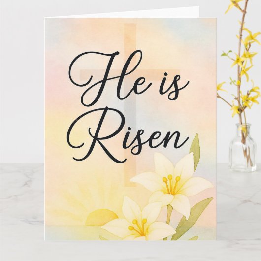 He Is Risen Easter カード (黄色い花)