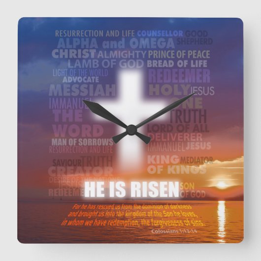 He is Risen - Easter スクエア壁時計 (正面)