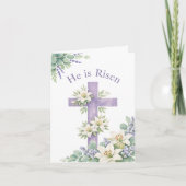 He is Risen Easter 2026 Religious Floral Cross シーズンカード (正面)
