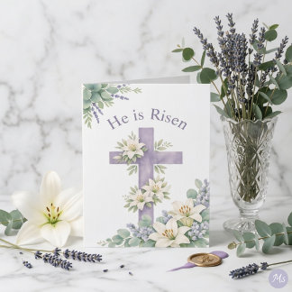 He is Risen Easter 2026 Religious Floral Cross シーズンカード