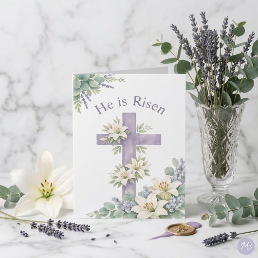 He is Risen Easter 2026 Religious Floral Cross シーズンカード