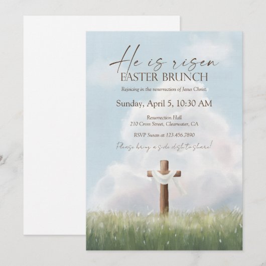 He Is Risen Easter Brunch Cross Resurrection 招待状 (正面/裏面)