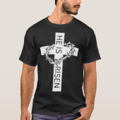 He Is Risen Easter Day Jesus Cross Religious Chris Tシャツ (正面)