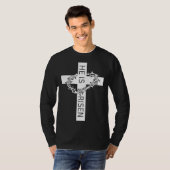 He Is Risen Easter Day Jesus Cross Religious Chris Tシャツ (正面フル)