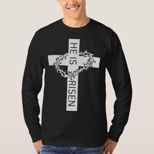 He Is Risen Easter Day Jesus Cross Religious Chris Tシャツ (正面)