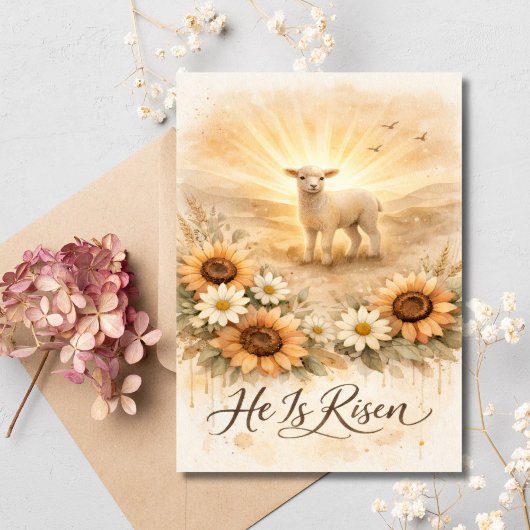 He is Risen Easter Lamb Christian Religious シーズンカード