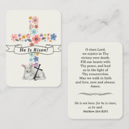 He Is Risen Easter Prayer Card Floral Cross Lamb プレイスカード