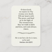 He Is Risen Easter Prayer Card Floral Cross Lamb プレイスカード (裏面)