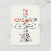 He Is Risen Easter Prayer Card Floral Cross Lamb プレイスカード (正面)