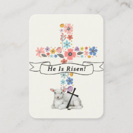He Is Risen Easter Prayer Card Floral Cross Lamb プレイスカード