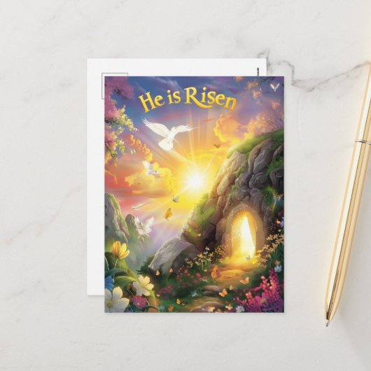 He Is Risen — Easter Resurrection — Luke 24:6  シーズンポストカード (正面/裏面インサイチュ)