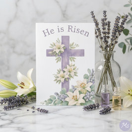 He is Risen Easter Sunday 2026 Floral Cross カード