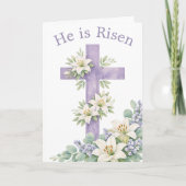 He is Risen Easter Sunday 2026 Floral Cross カード (正面)