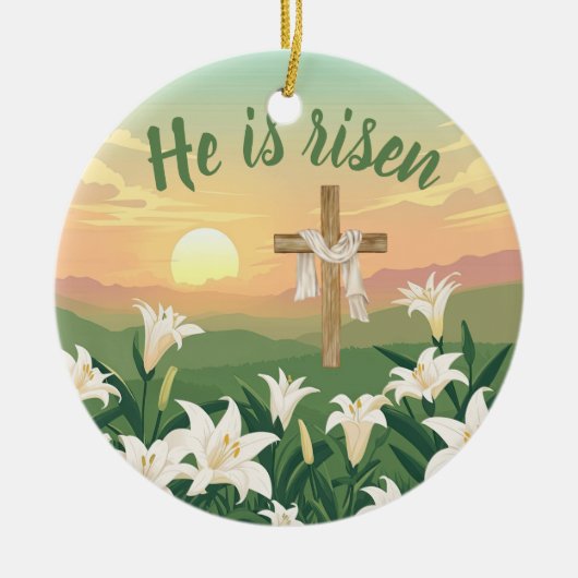 He is Risen Easter Sunrise Personalized Ornament セラミックオーナメント (正面)