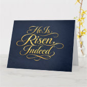 He Is Risen – Elegant Gold Script Easter カード (黄色い花)