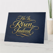 He Is Risen – Elegant Gold Script Easter カード (正面)
