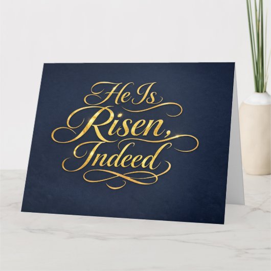 He Is Risen – Elegant Gold Script Easter カード (正面)