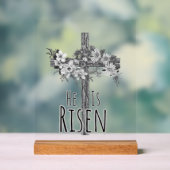 He Is Risen Floral Cross Acrylic Sign アクリルサイン (ニュートラル)