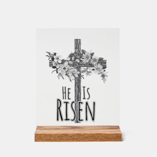 He Is Risen Floral Cross Acrylic Sign アクリルサイン (正面)