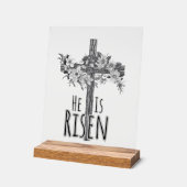 He Is Risen Floral Cross Acrylic Sign アクリルサイン (傾斜)