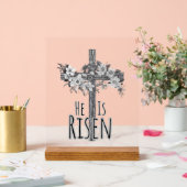 He Is Risen Floral Cross Acrylic Sign アクリルサイン (ウェディング)