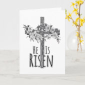 He Is Risen Floral Cross Card カード (黄色い花)