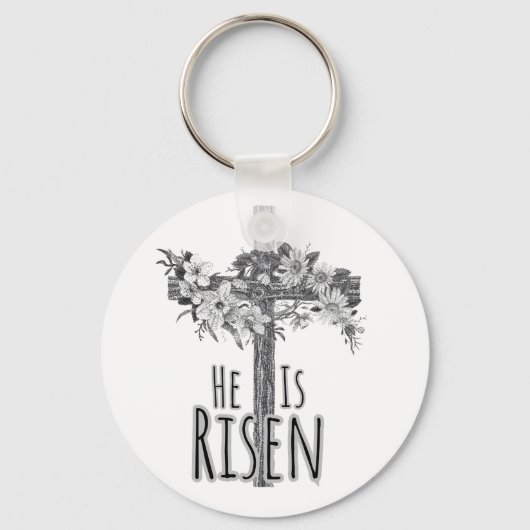 He Is Risen Floral Cross Keychain キーホルダー (正面)