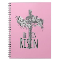 He Is Risen Floral Cross Spiral Notebook