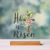 He is Risen Floral Cross Vintage Happy Easter T-Sh アクリルサイン (ニュートラル)