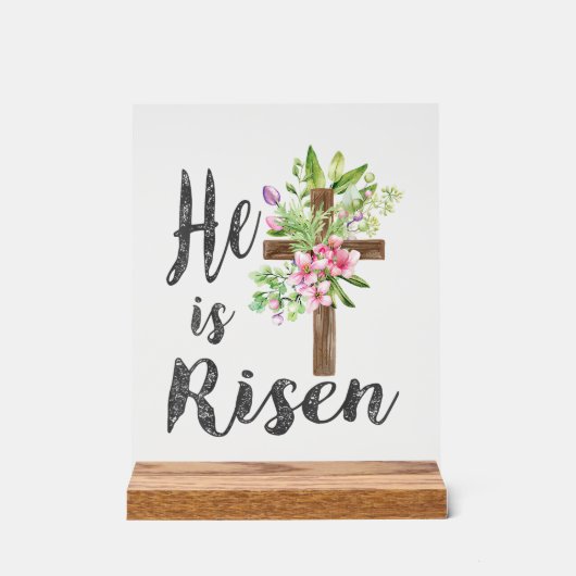 He is Risen Floral Cross Vintage Happy Easter T-Sh アクリルサイン (正面)