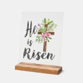 He is Risen Floral Cross Vintage Happy Easter T-Sh アクリルサイン (傾斜)