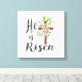 He is Risen Floral Cross Vintage Happy Easter T-Sh キャンバスプリント (インサイチュ (ウッドフロア))