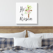 He is Risen Floral Cross Vintage Happy Easter T-Sh キャンバスプリント (インサイチュ (寝室))