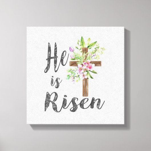 He is Risen Floral Cross Vintage Happy Easter T-Sh キャンバスプリント (正面)