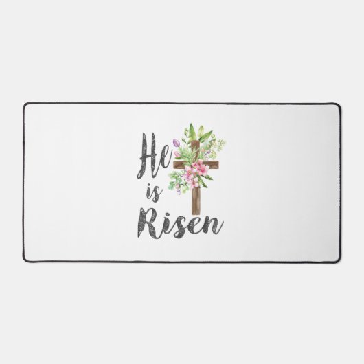 He is Risen Floral Cross Vintage Happy Easter T-Sh デスクマット (正面)