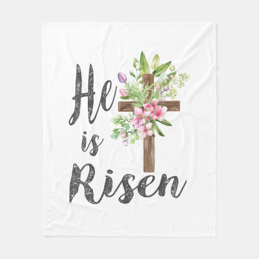 He is Risen Floral Cross Vintage Happy Easter T-Sh フリースブランケット (正面)