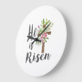 He is Risen Floral Cross Vintage Happy Easter T-Sh ラージ壁時計 (傾斜)