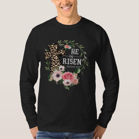 He Is Risen Happy Easter Day Jesus Leopard Christi Tシャツ (正面)
