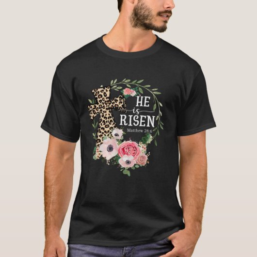 He Is Risen Happy Easter Day Jesus Leopard Christi Tシャツ (正面)