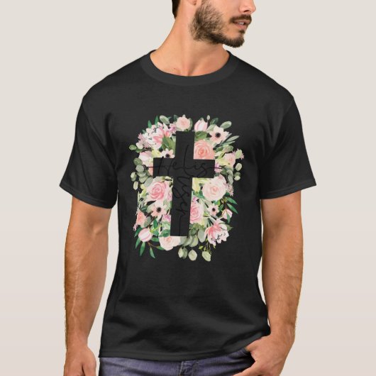 He is Risen Jesus Christian Happy Easter Floral Wr Tシャツ (正面)