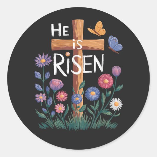 He Is Risen Jesus Floral Christian Easter ラウンドシール (正面)